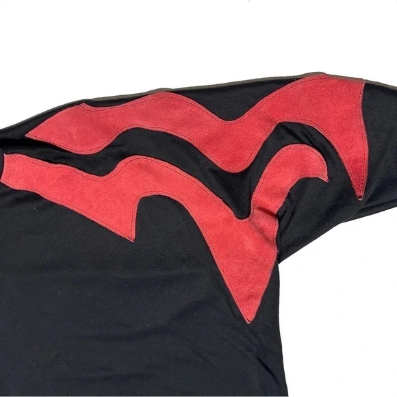 Vintage Osgood Smuk Leather Appliqué Black Knit Turtleneck Dolman Bat Sleeves M - Picture 7 of 14